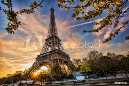 Picture of Eiffel Tower against sunrise  in Paris France